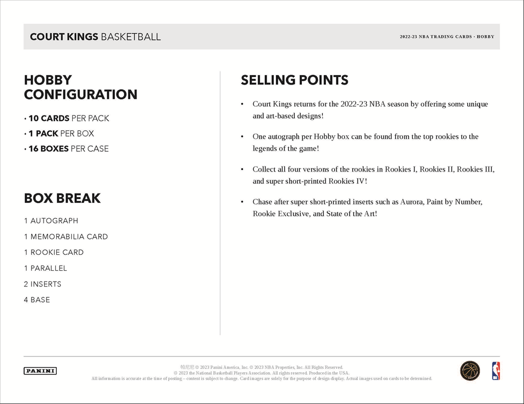 2022-23 Panini Court Kings Basketball Hobby 16 Box Case