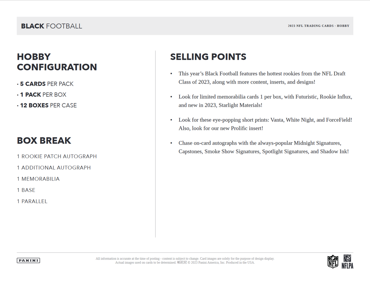 2023 Panini Black Football Hobby 12 Box Case