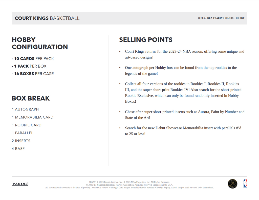 2023-24 Panini Court Kings Basketball Hobby 16 Box Case