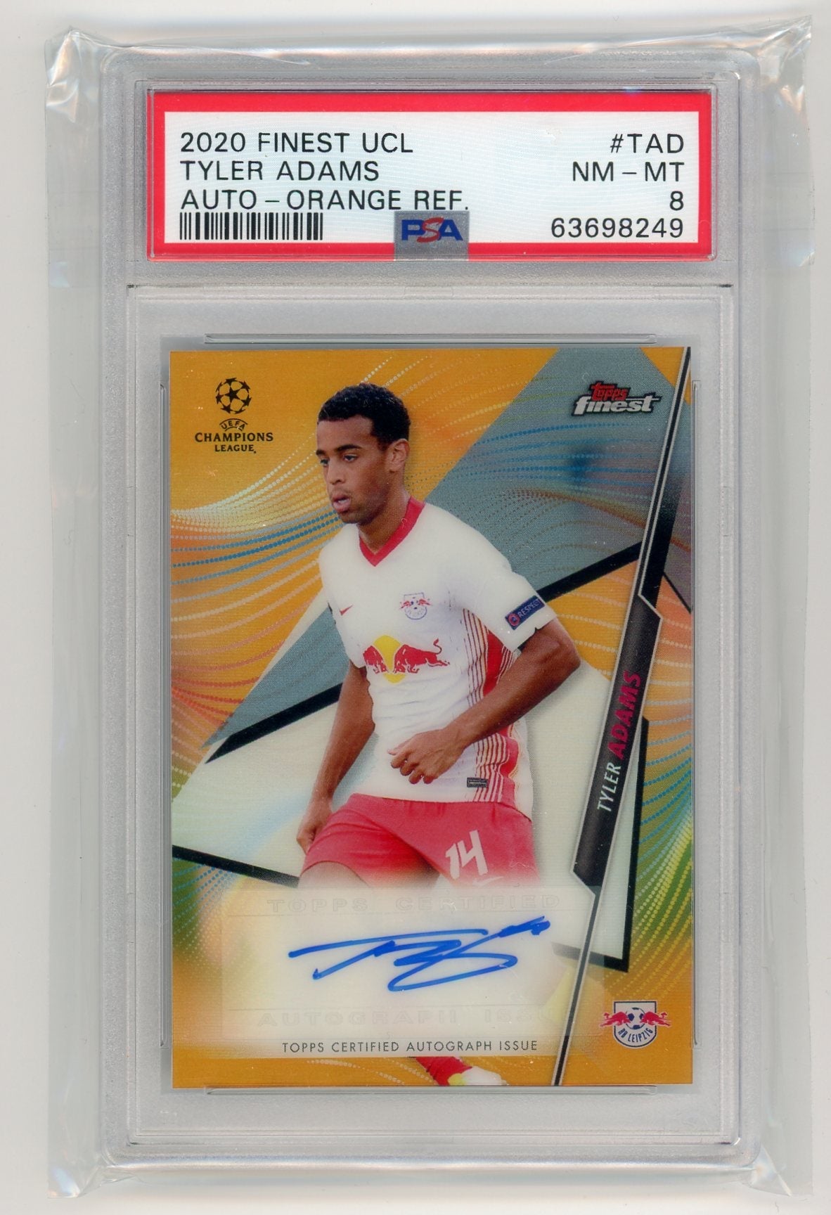 Tyler Adams 2020 Topps Finest UEFA Champions League Autographs Orange PSA 8 #'d 05/25